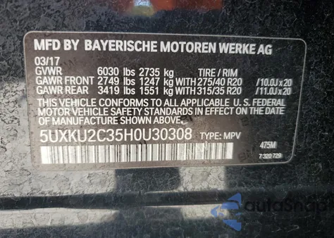 2017 BMW X6 xDrive35I from USA, damaged, VIN 5UXKU2C35H0U30308